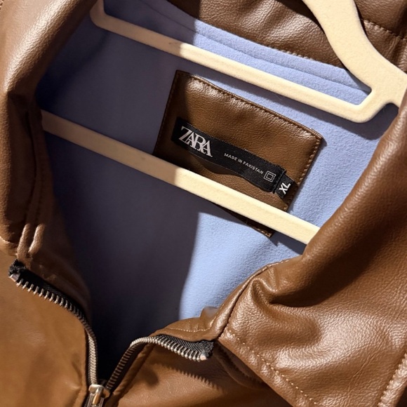 Zara Brown Leather Zip Jacket - Picture 2 of 4
